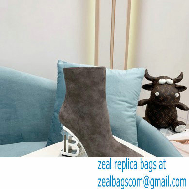 Balmain Heel 9.5cm Nicole Ankle Boots Suede Gray 2021 - Click Image to Close