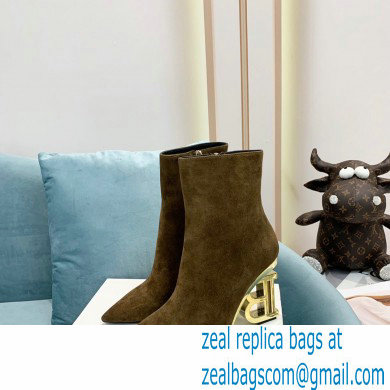 Balmain Heel 9.5cm Nicole Ankle Boots Suede Khaki 2021