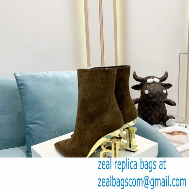 Balmain Heel 9.5cm Nicole Ankle Boots Suede Khaki 2021