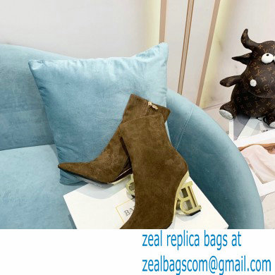 Balmain Heel 9.5cm Nicole Ankle Boots Suede Khaki 2021