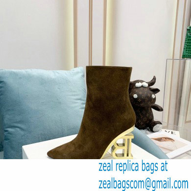 Balmain Heel 9.5cm Nicole Ankle Boots Suede Khaki 2021 - Click Image to Close