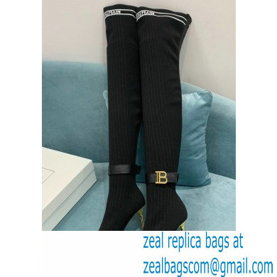 Balmain Heel 9.5cm Raven Thigh-high Boots Knit Black 2021 - Click Image to Close