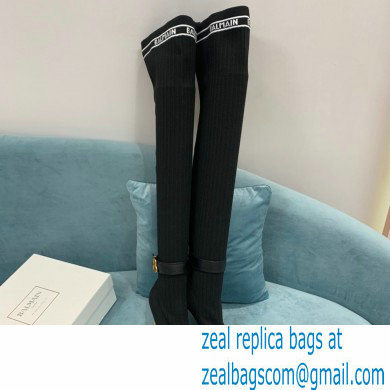 Balmain Heel 9.5cm Raven Thigh-high Boots Knit Black 2021 - Click Image to Close