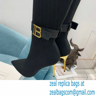 Balmain Heel 9.5cm Raven Thigh-high Boots Knit Black 2021