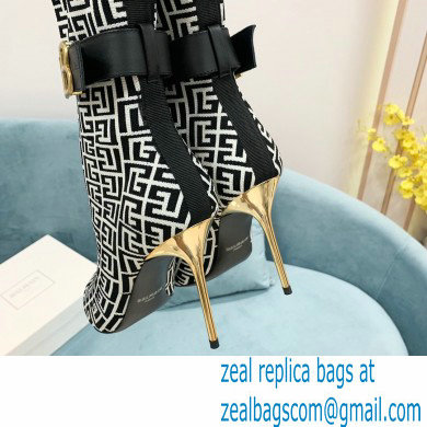 Balmain Heel 9.5cm Raven Thigh-high Boots Knit Black/White with Monogram Strap 2021
