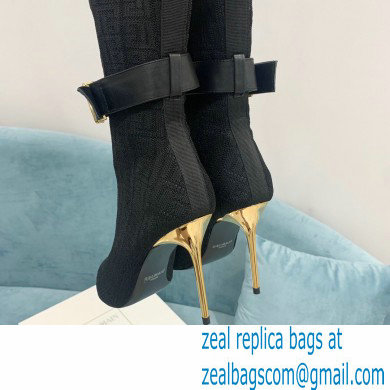 Balmain Heel 9.5cm Raven Thigh-high Boots Knit Black with Monogram Strap 2021 - Click Image to Close
