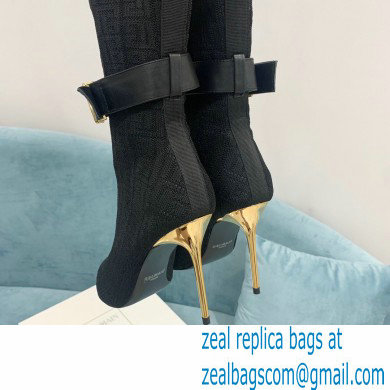 Balmain Heel 9.5cm Raven Thigh-high Boots Knit Black with Monogram Strap 2021