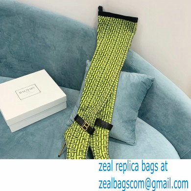 Balmain Heel 9.5cm Raven Thigh-high Boots Knit Green with Monogram Strap 2021