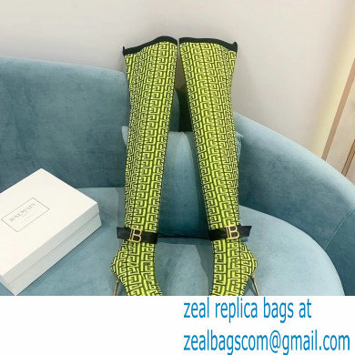 Balmain Heel 9.5cm Raven Thigh-high Boots Knit Green with Monogram Strap 2021