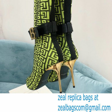 Balmain Heel 9.5cm Raven Thigh-high Boots Knit Green with Monogram Strap 2021 - Click Image to Close