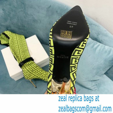 Balmain Heel 9.5cm Raven Thigh-high Boots Knit Green with Monogram Strap 2021