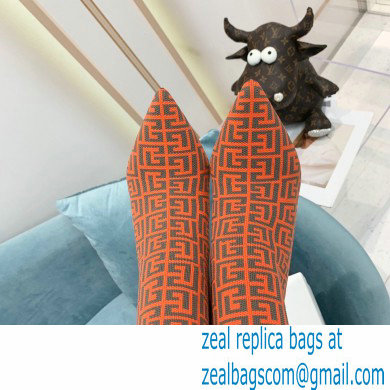 Balmain Heel 9.5cm Raven Thigh-high Boots Knit Orange with Monogram Strap 2021