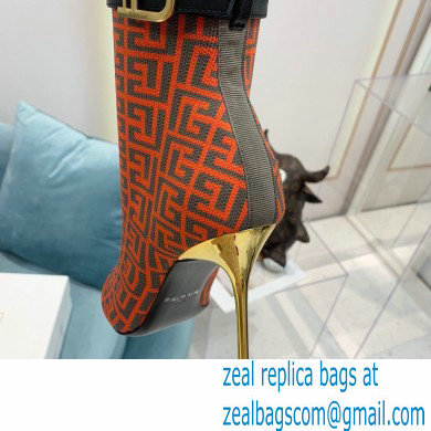 Balmain Heel 9.5cm Raven Thigh-high Boots Knit Orange with Monogram Strap 2021