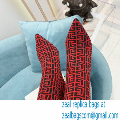 Balmain Heel 9.5cm Raven Thigh-high Boots Knit Red with Monogram Strap 2021