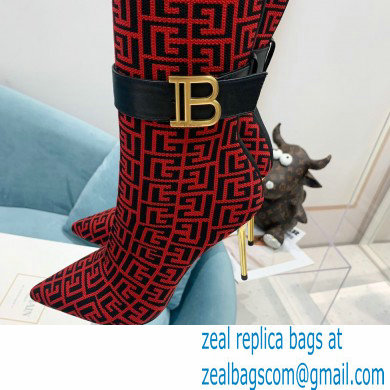 Balmain Heel 9.5cm Raven Thigh-high Boots Knit Red with Monogram Strap 2021