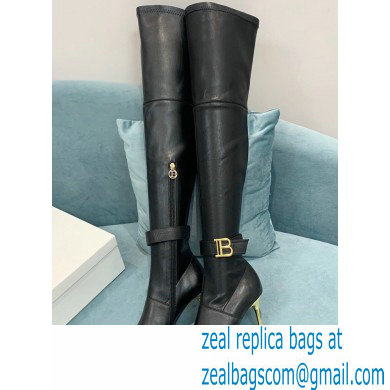 Balmain Heel 9.5cm Raven Thigh-high Boots Leather Black 2021