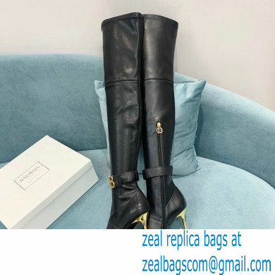 Balmain Heel 9.5cm Raven Thigh-high Boots Leather Black 2021