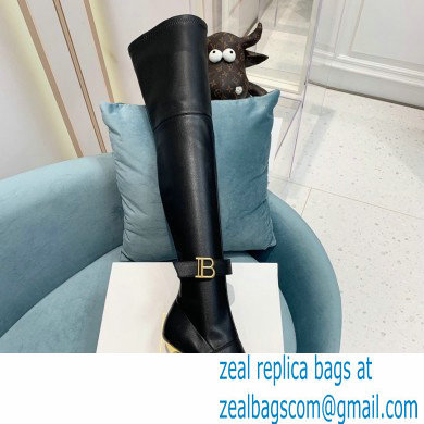 Balmain Heel 9.5cm Raven Thigh-high Boots Leather Black 2021 - Click Image to Close