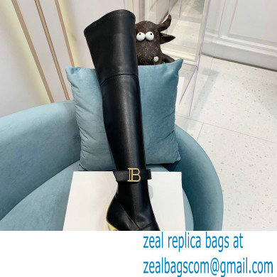 Balmain Heel 9.5cm Raven Thigh-high Boots Leather Black 2021