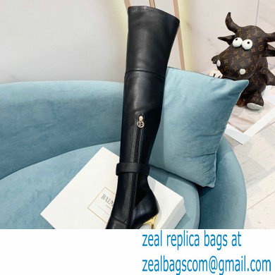 Balmain Heel 9.5cm Raven Thigh-high Boots Leather Black 2021 - Click Image to Close