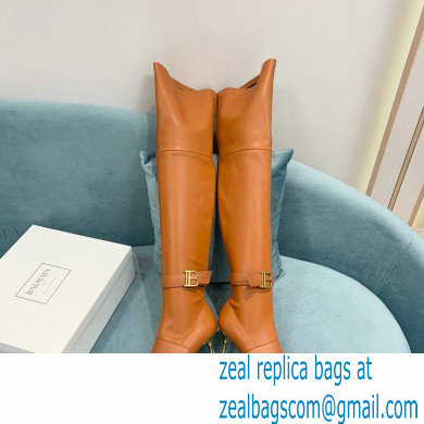 Balmain Heel 9.5cm Raven Thigh-high Boots Leather Brown 2021