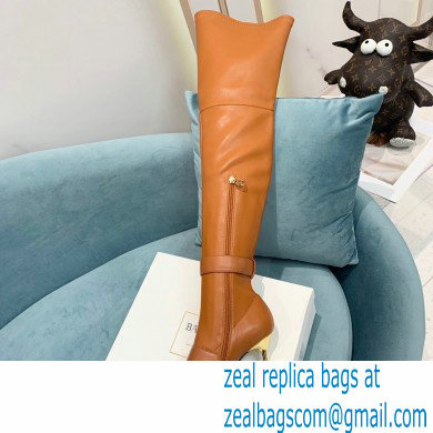 Balmain Heel 9.5cm Raven Thigh-high Boots Leather Brown 2021 - Click Image to Close