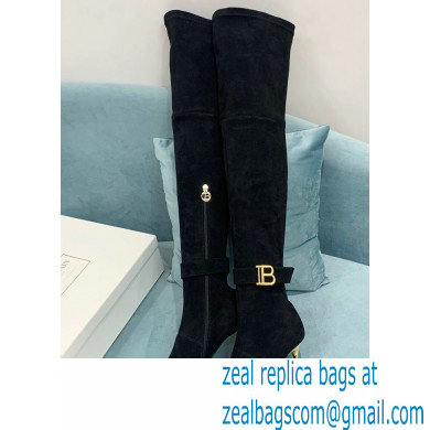 Balmain Heel 9.5cm Raven Thigh-high Boots Suede Black 2021