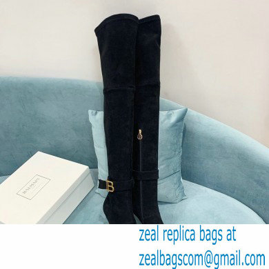 Balmain Heel 9.5cm Raven Thigh-high Boots Suede Black 2021