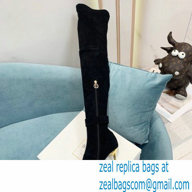 Balmain Heel 9.5cm Raven Thigh-high Boots Suede Black 2021