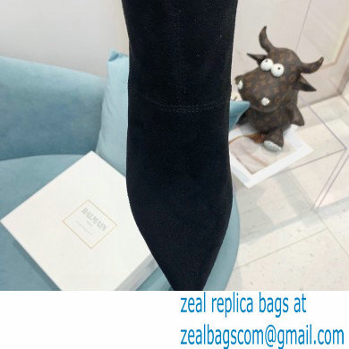 Balmain Heel 9.5cm Raven Thigh-high Boots Suede Black 2021