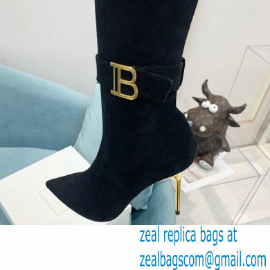 Balmain Heel 9.5cm Raven Thigh-high Boots Suede Black 2021