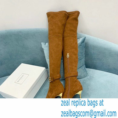 Balmain Heel 9.5cm Raven Thigh-high Boots Suede Brown 2021