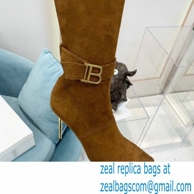 Balmain Heel 9.5cm Raven Thigh-high Boots Suede Brown 2021