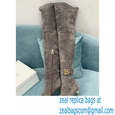 Balmain Heel 9.5cm Raven Thigh-high Boots Suede Gray 2021