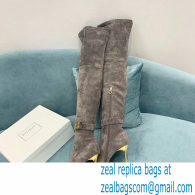 Balmain Heel 9.5cm Raven Thigh-high Boots Suede Gray 2021