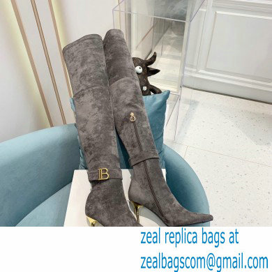 Balmain Heel 9.5cm Raven Thigh-high Boots Suede Gray 2021