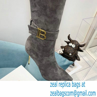 Balmain Heel 9.5cm Raven Thigh-high Boots Suede Gray 2021