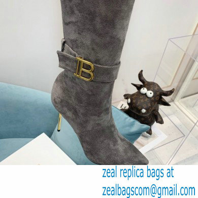 Balmain Heel 9.5cm Raven Thigh-high Boots Suede Gray 2021 - Click Image to Close