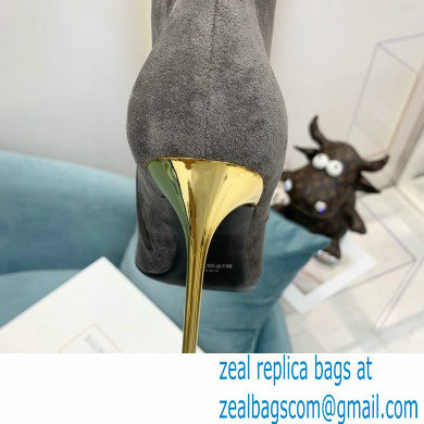 Balmain Heel 9.5cm Raven Thigh-high Boots Suede Gray 2021 - Click Image to Close