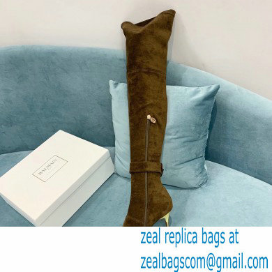 Balmain Heel 9.5cm Raven Thigh-high Boots Suede Khaki 2021 - Click Image to Close