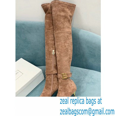 Balmain Heel 9.5cm Raven Thigh-high Boots Suede Nude 2021