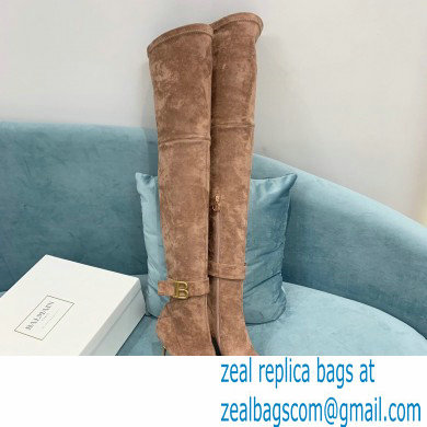 Balmain Heel 9.5cm Raven Thigh-high Boots Suede Nude 2021 - Click Image to Close