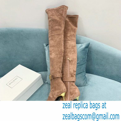 Balmain Heel 9.5cm Raven Thigh-high Boots Suede Nude 2021 - Click Image to Close