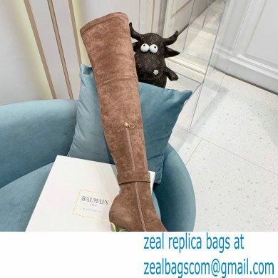 Balmain Heel 9.5cm Raven Thigh-high Boots Suede Nude 2021