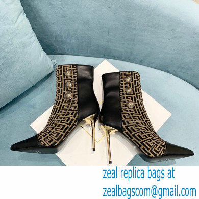 Balmain Heel 9.5cm Roni Ankle Boots Bimaterial Jacquard and Leather Black/Brown with Balmain Monogram 2021