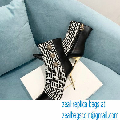 Balmain Heel 9.5cm Roni Ankle Boots Bimaterial Jacquard and Leather Black/White with Balmain Monogram 2021