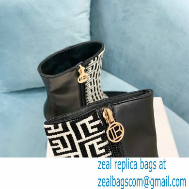Balmain Heel 9.5cm Roni Ankle Boots Bimaterial Jacquard and Leather Black/White with Balmain Monogram 2021 - Click Image to Close