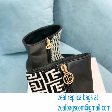 Balmain Heel 9.5cm Roni Ankle Boots Bimaterial Jacquard and Leather Black/White with Balmain Monogram 2021