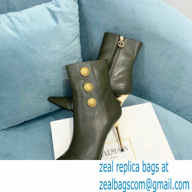 Balmain Heel 9.5cm Roni Ankle Boots Leather Army Green 2021