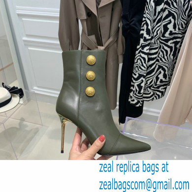 Balmain Heel 9.5cm Roni Ankle Boots Leather Army Green 2021 - Click Image to Close